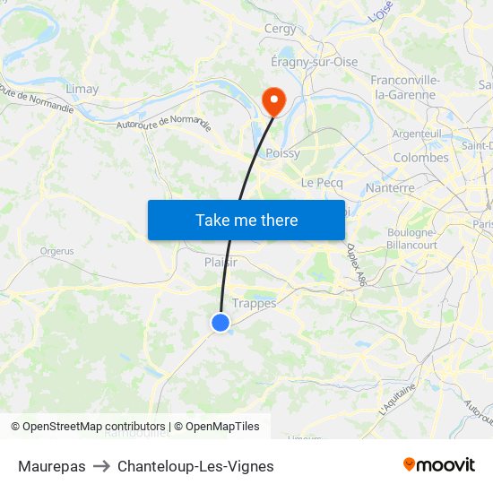 Maurepas to Chanteloup-Les-Vignes map