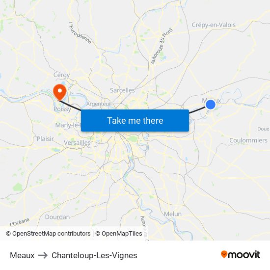 Meaux to Chanteloup-Les-Vignes map