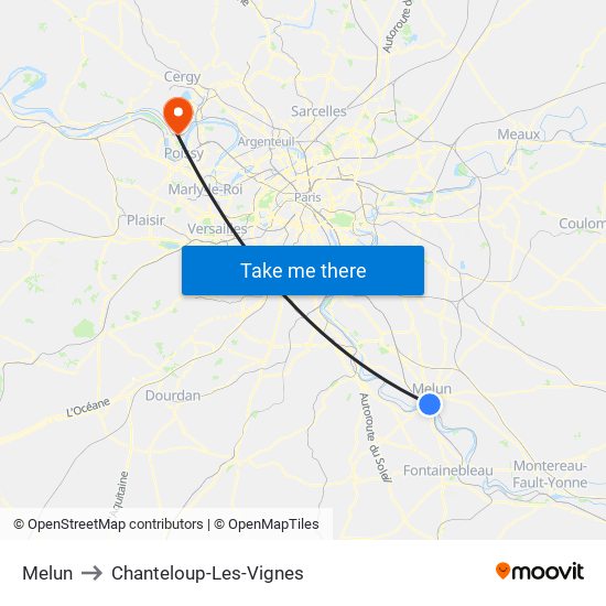 Melun to Chanteloup-Les-Vignes map