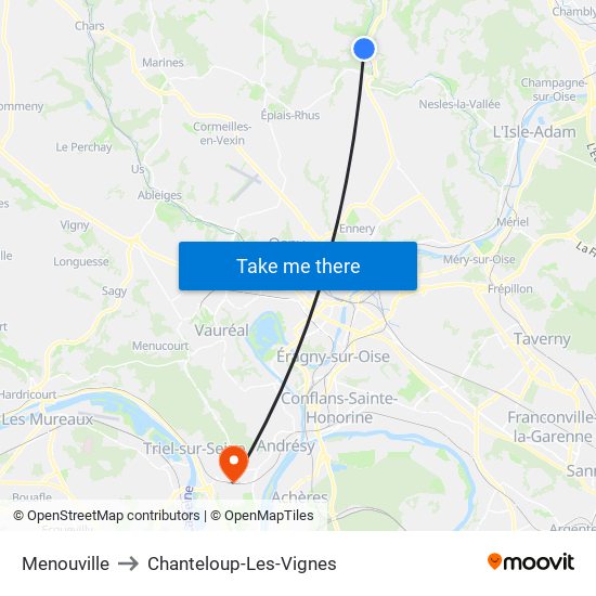 Menouville to Chanteloup-Les-Vignes map