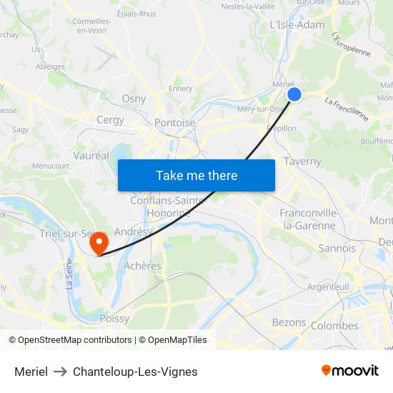 Meriel to Chanteloup-Les-Vignes map