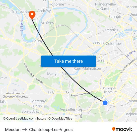 Meudon to Chanteloup-Les-Vignes map