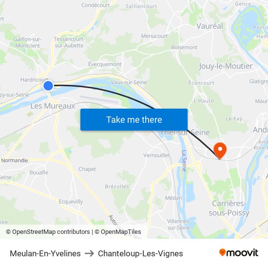 Meulan-En-Yvelines to Chanteloup-Les-Vignes map