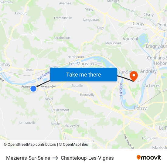 Mezieres-Sur-Seine to Chanteloup-Les-Vignes map