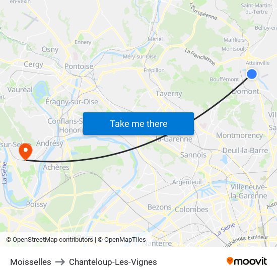 Moisselles to Chanteloup-Les-Vignes map