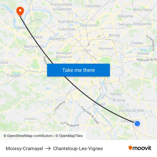 Moissy-Cramayel to Chanteloup-Les-Vignes map