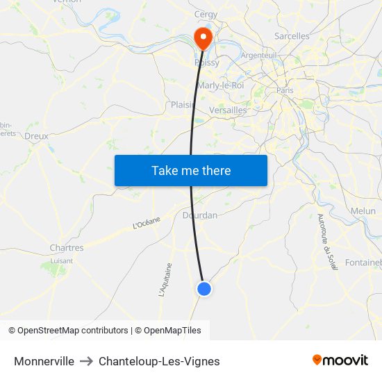 Monnerville to Chanteloup-Les-Vignes map