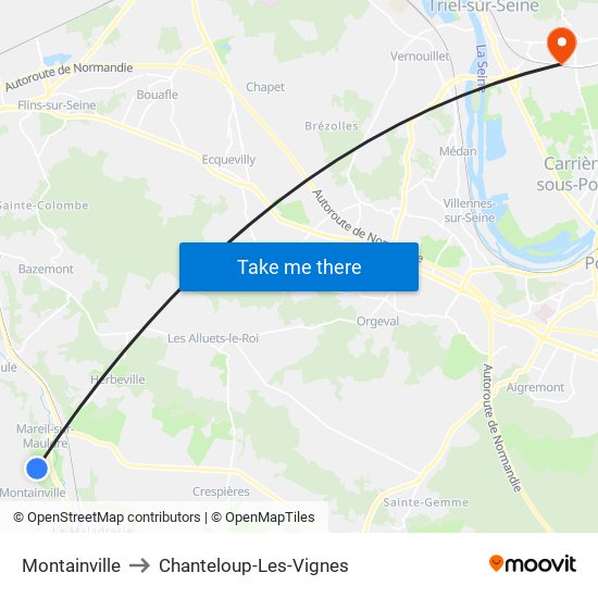 Montainville to Chanteloup-Les-Vignes map