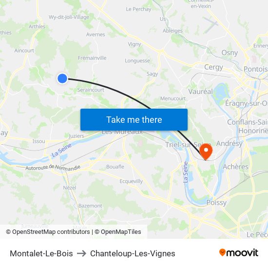Montalet-Le-Bois to Chanteloup-Les-Vignes map
