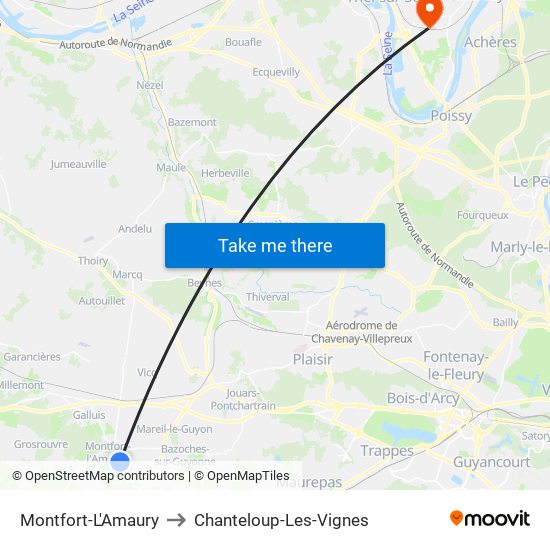 Montfort-L'Amaury to Chanteloup-Les-Vignes map