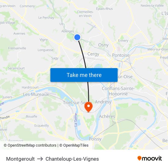 Montgeroult to Chanteloup-Les-Vignes map