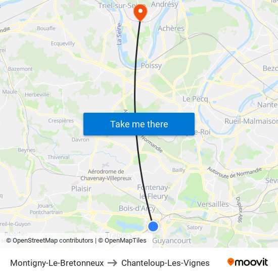 Montigny-Le-Bretonneux to Chanteloup-Les-Vignes map