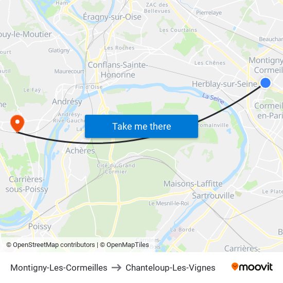 Montigny-Les-Cormeilles to Chanteloup-Les-Vignes map