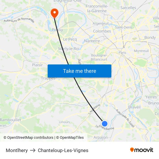 Montlhery to Chanteloup-Les-Vignes map