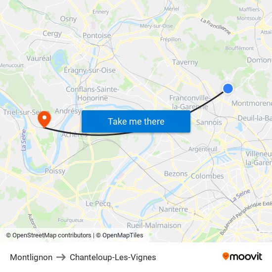 Montlignon to Chanteloup-Les-Vignes map