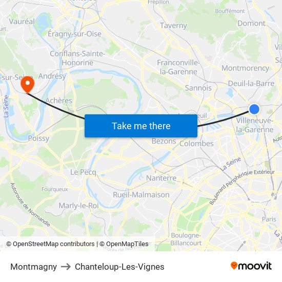 Montmagny to Chanteloup-Les-Vignes map