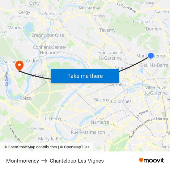 Montmorency to Chanteloup-Les-Vignes map