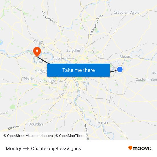 Montry to Chanteloup-Les-Vignes map