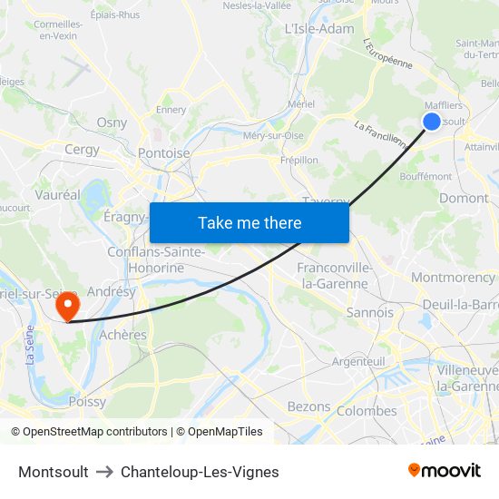 Montsoult to Chanteloup-Les-Vignes map