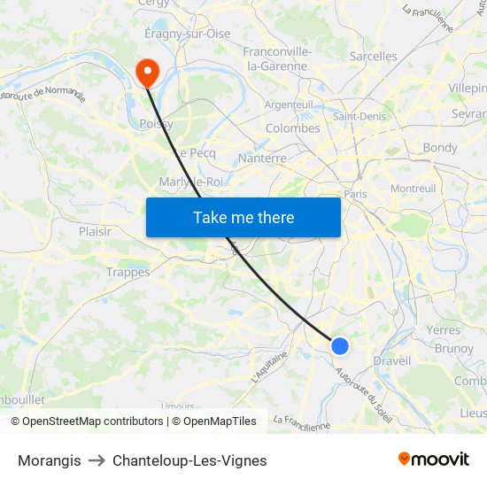 Morangis to Chanteloup-Les-Vignes map