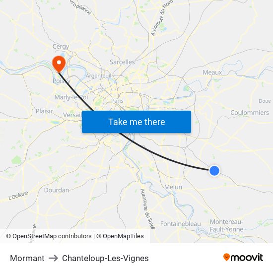 Mormant to Chanteloup-Les-Vignes map