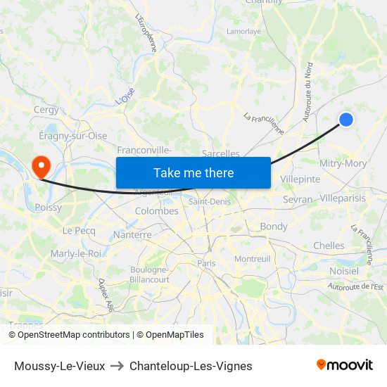 Moussy-Le-Vieux to Chanteloup-Les-Vignes map