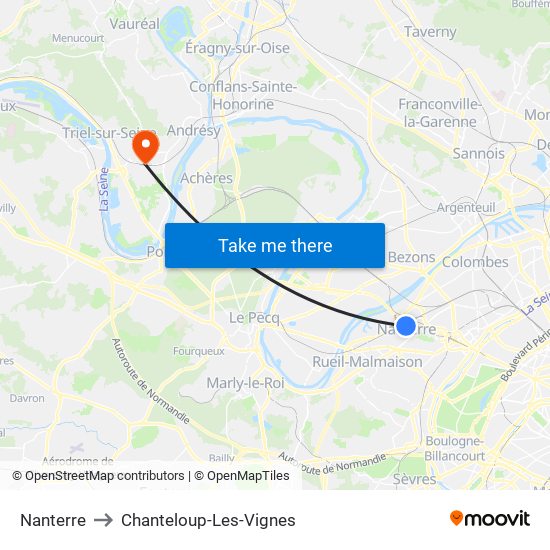 Nanterre to Chanteloup-Les-Vignes map