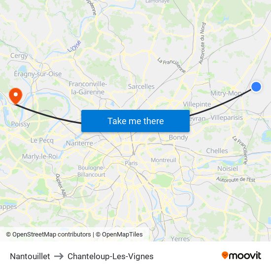 Nantouillet to Chanteloup-Les-Vignes map