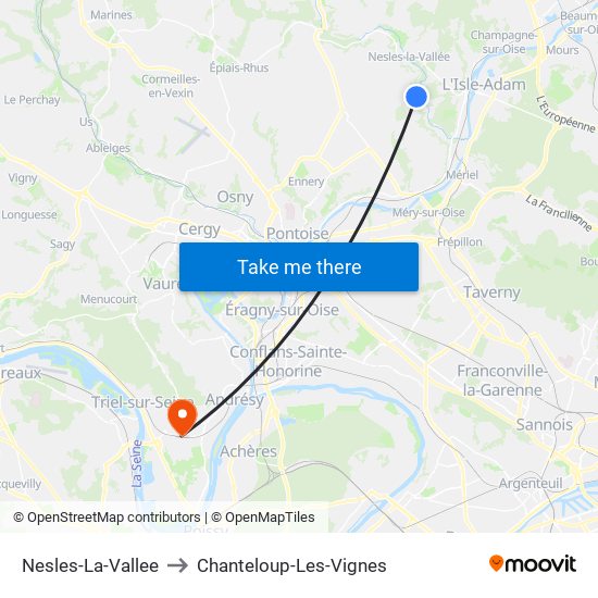 Nesles-La-Vallee to Chanteloup-Les-Vignes map