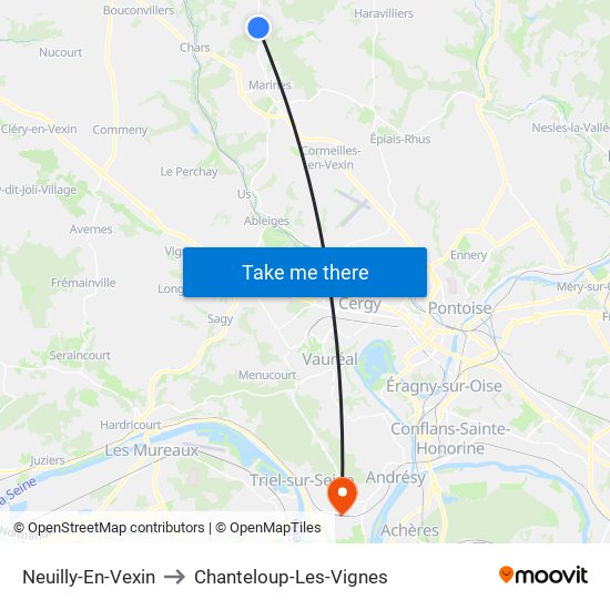 Neuilly-En-Vexin to Chanteloup-Les-Vignes map