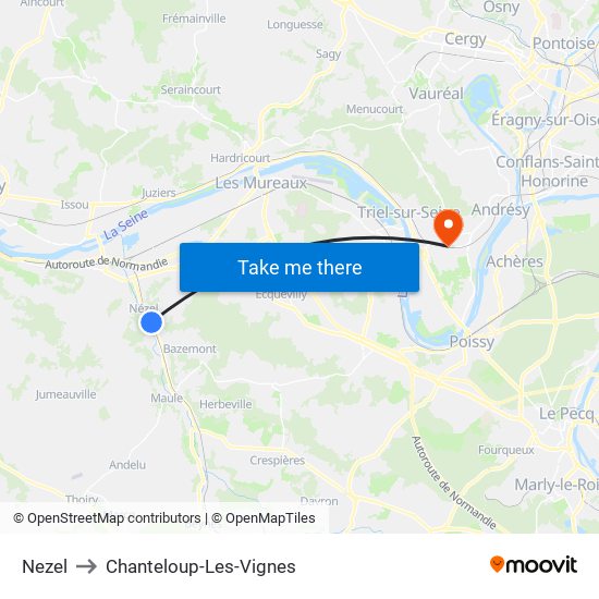 Nezel to Chanteloup-Les-Vignes map