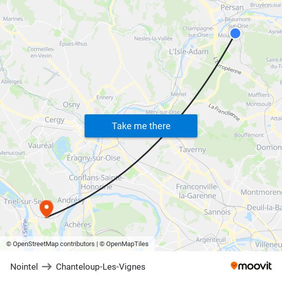 Nointel to Chanteloup-Les-Vignes map
