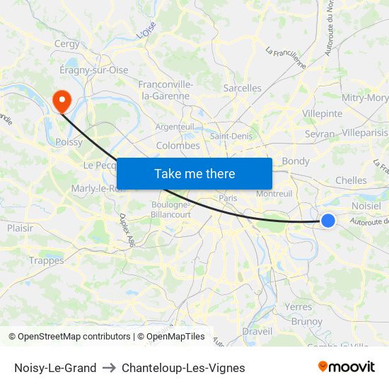 Noisy-Le-Grand to Chanteloup-Les-Vignes map