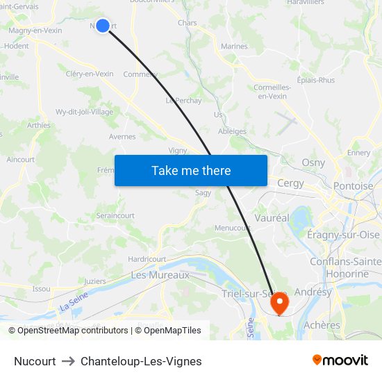 Nucourt to Chanteloup-Les-Vignes map