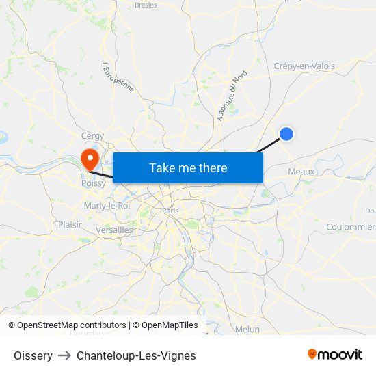 Oissery to Chanteloup-Les-Vignes map