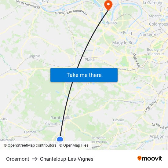 Orcemont to Chanteloup-Les-Vignes map