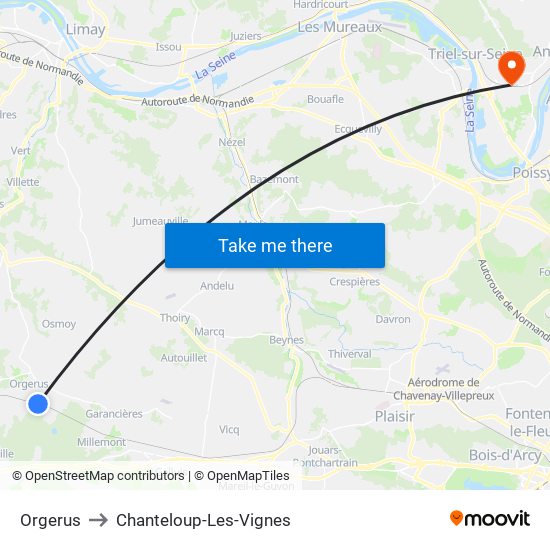 Orgerus to Chanteloup-Les-Vignes map