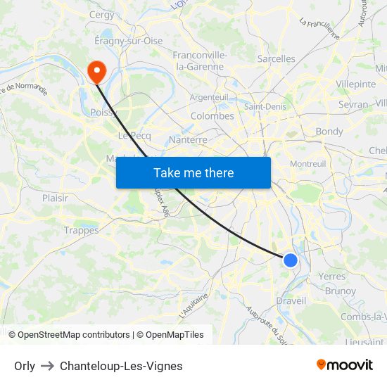 Orly to Chanteloup-Les-Vignes map