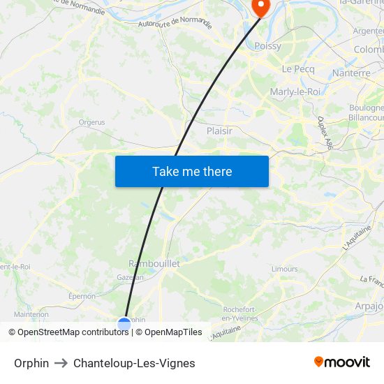 Orphin to Chanteloup-Les-Vignes map