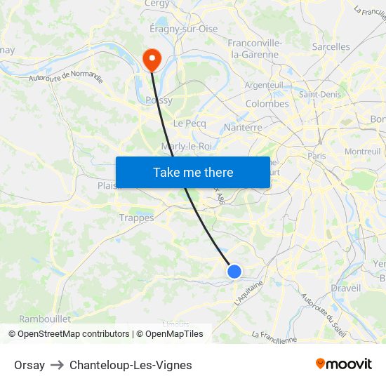 Orsay to Chanteloup-Les-Vignes map
