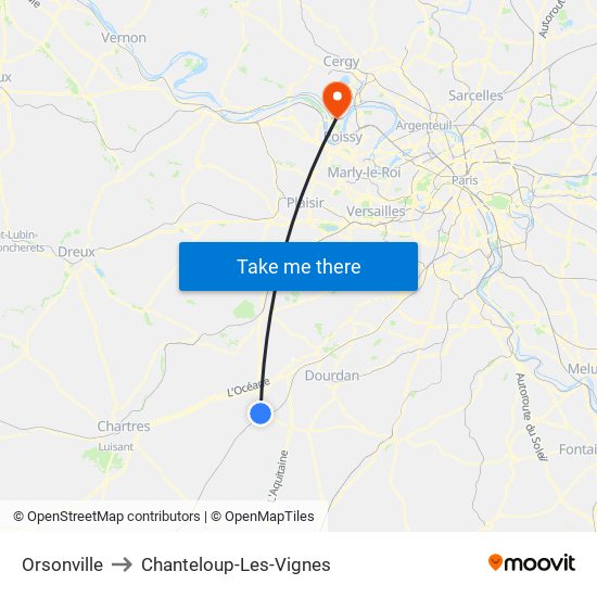 Orsonville to Chanteloup-Les-Vignes map
