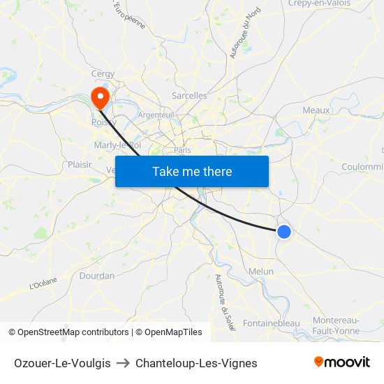 Ozouer-Le-Voulgis to Chanteloup-Les-Vignes map