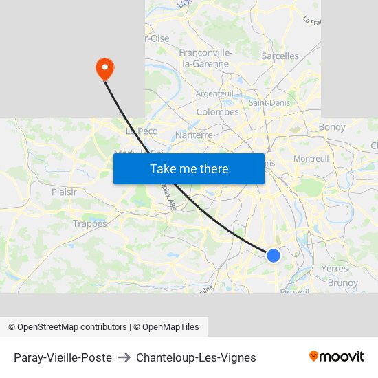 Paray-Vieille-Poste to Chanteloup-Les-Vignes map