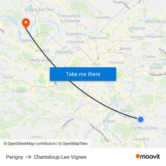 Perigny to Chanteloup-Les-Vignes map