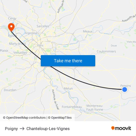 Poigny to Chanteloup-Les-Vignes map