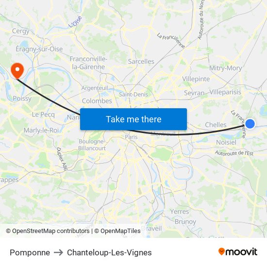 Pomponne to Chanteloup-Les-Vignes map