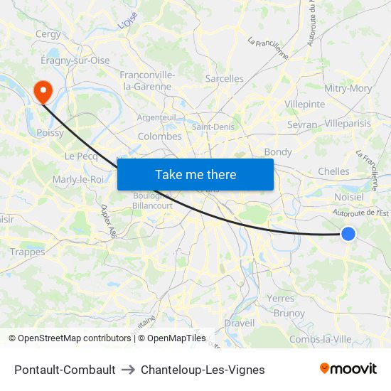 Pontault-Combault to Chanteloup-Les-Vignes map