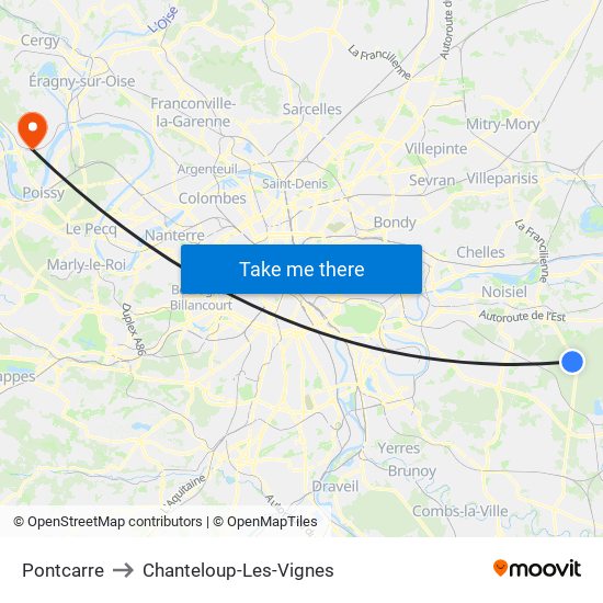 Pontcarre to Chanteloup-Les-Vignes map