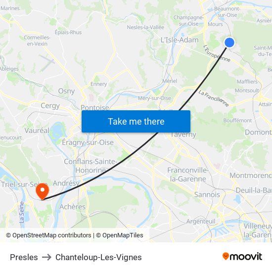 Presles to Chanteloup-Les-Vignes map