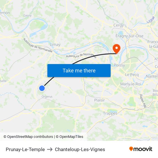 Prunay-Le-Temple to Chanteloup-Les-Vignes map